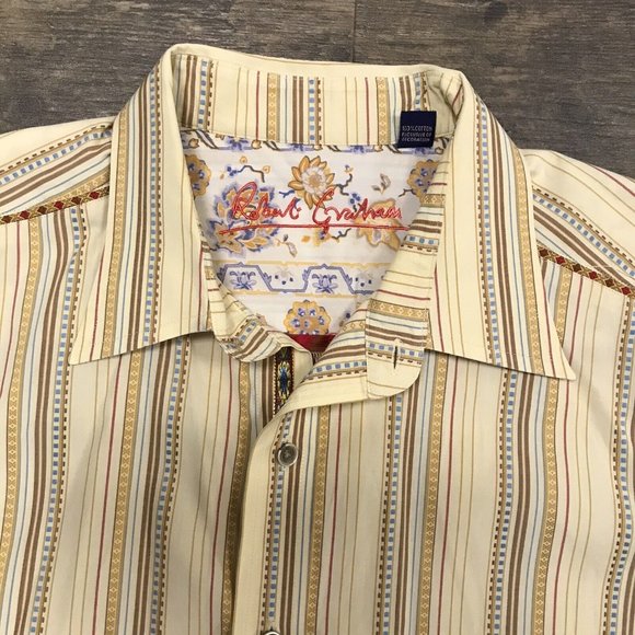 Robert Graham Button Up Shirt Mens Size XL Long Sleeves Flip Cuff Striped India - Picture 3 of 10